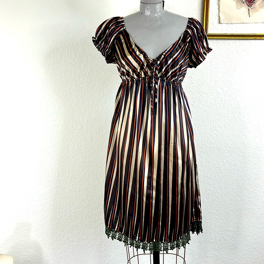 Sugar Lips Atelier Striped Satin Sweetheart Lace Hem Dress